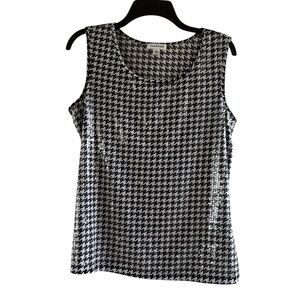 Joan Rivers Women’s Clear Sequin Black & White Houndstooth Tank Top Size Small
